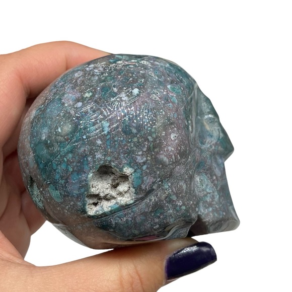 Ocean Jasper Skull Carving Hand Carved Crystal Stone Skeleton Decor Gift - Picture 7 of 12